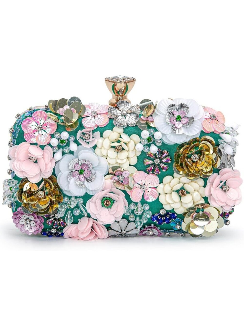 Floral Evening Clutch Bag with Chain Strap - Elegant Wedding Shoulder Purse